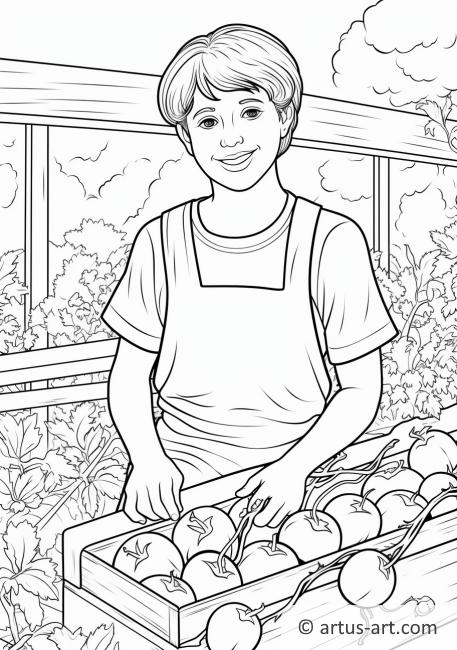 Pagina da colorare del raccolto di pomodori